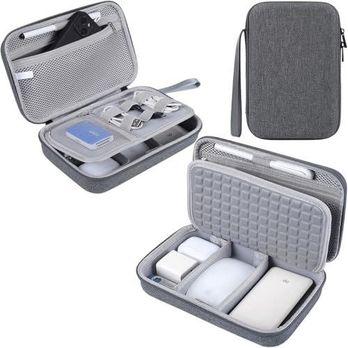 Hard Electronic Organizer Travel Case for MacBook Power Adapter Chargers Cables Power Bank Apple Magic Mouse Apple Pencil USB Flash Disk SD Card Hard Drive Waterproof Shockproof Carrying Case, Grey - color: Grey