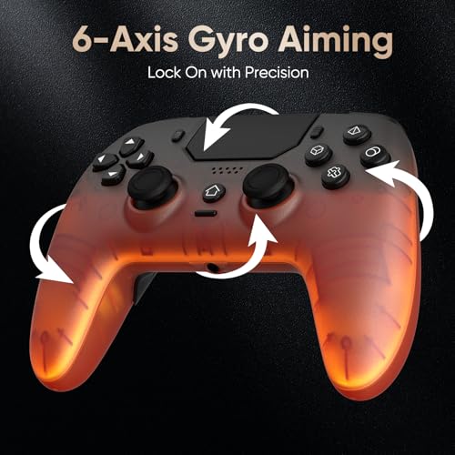 BETMI LED Wireless Controller for PS5, Pro/Slim/PC(Frosted Orange Black) | Hall Joysticks/Trigger, Marco Back Button, Turbo, Dual Vibration, 6-Axis, 3.5mm Jack, Built-in Mic/Speaker, for Steam Deck