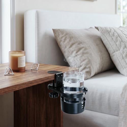 MYITYARD Desk Cup Holder Clamp, Anti-Spill Clip On Table Cup Holder, Rotatable Water Bottle Stand Drink Coffee Mug Storage, Office Accessories for Home and School (Black) - color: Black