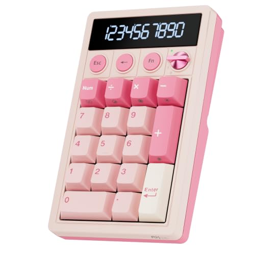 RK ROYAL KLUDGE M20 Wireless Number Pad, Mechanical Numpad with LCD Display, PC Numpad & Calculator Modes, Programmable Numeric Keypad, Bluetooth/2.4G/Wired, RGB Hot-Swappable for Win/Mac - color: Pink