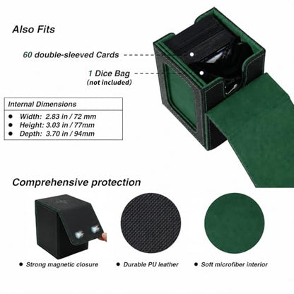 MTG Deck Box with Commander Display Window (Black&Green, 1 window) | Holds 120 Single/100 Double-Sleeved Cards, Fit MTG/PTCG/OPTCG Cards, Strong Magnet, PU Leather, With 2 Dividers & 1 Toploader - color: Black and Green