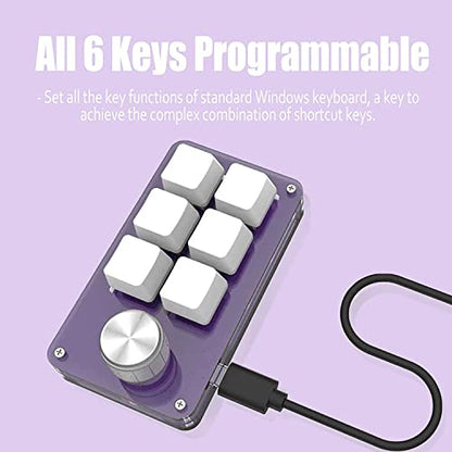 Cuifati 6-Key Mini Keypad One Handed Mechanical Gaming Keyboard, Multifunctional Shortcut Programmable Macro Keyboard, with Knob, Plug and Play, for, for Vista, for Linux, for