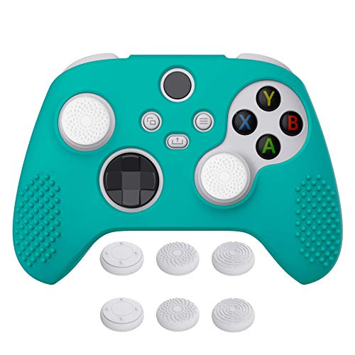 eXtremeRate PlayVital Aqua Green 3D Studded Edition Anti-slip Silicone Cover Skin for Xbox Series X/S Controller, Soft Rubber Case Protector for Xbox Core Wireless Controller with Thumb Grip Caps - color: Aqua Green