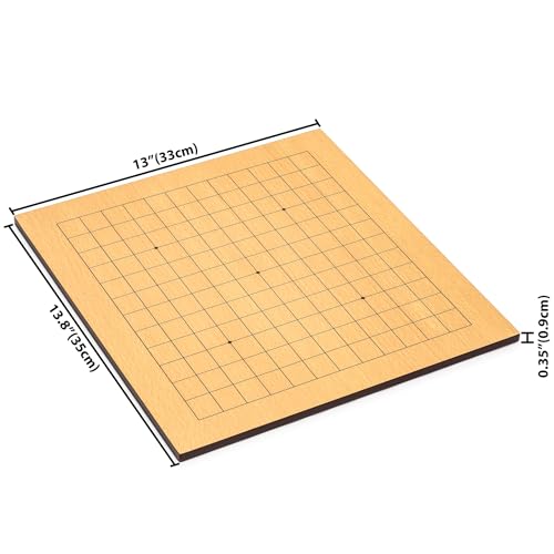 Yellow Mountain Imports Beechwood Veneer (0.4-Inch) Etched Beginner's Reversible 9x9/13x13 Go Game Set Board with Double Convex Melamine Stones - Classic Strategy Board Game (Baduk/Weiqi)