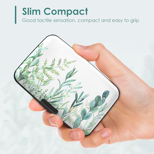 Credit Card Holder, RFID Blocking Aluminum Hard Case, Slim Mini Business Metal Wallet for Women Men, Green Plant Leaves - color: Green Plant Leaves