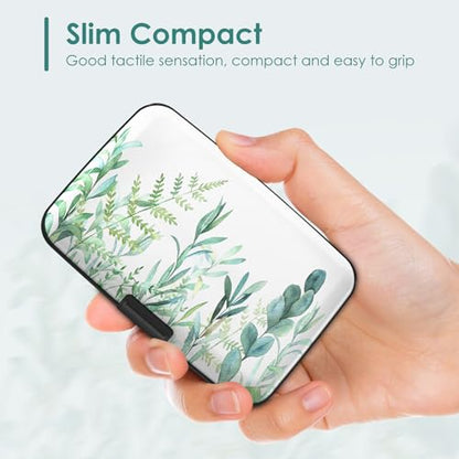 Credit Card Holder, RFID Blocking Aluminum Hard Case, Slim Mini Business Metal Wallet for Women Men, Green Plant Leaves - color: Green Plant Leaves