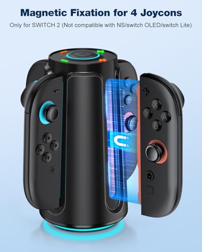 Switch 2 Charging Dock for Nintendo Controller Joy Con (2025), Mocagen Joy-Con 2 Charger Station with Dynamic Light, Magnetic Mount for 4 in 1 Switch 2 Joy-con Accessories - size: Round