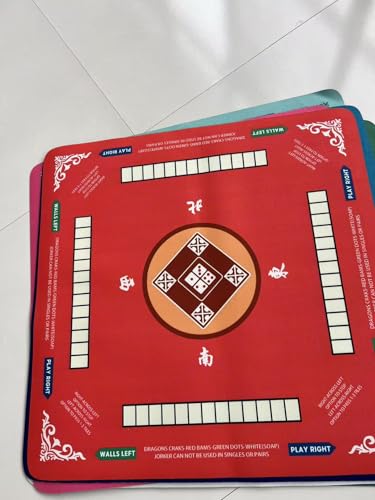 Mahjong Mat with Rule, 31.5x31.5Inch American Mahjongg Table Mat (Red) | Anti-Wrinkle&Foldable Neoprene Mahjongg Travel Mat for Table with Learning Rule, Anti-Slip Noise Reduction Includes Carry Bag - color: Red