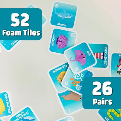 Chuckle & Roar Bath Matching Memory Game, Toddler Games, 52 Pc, Ages 3+ | ABC Letter Practice, Uppercase & Lowercase Letter Match, Drawstring Bag, Bathtub Pool & Dry Play, Foam Pieces Float & Stick - color: Bath Matching