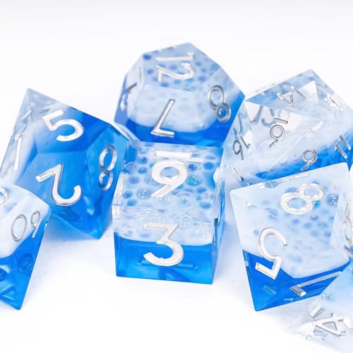 7PCS Cocktail Dice Set,Handmade Sharp Edge Dice Set D&D RPG Polyhedral Die,for Dungeons and Dragons TTRPG Games Roleplaying Games,with Gift Box.(Blue) - color: Cocktail Blue
