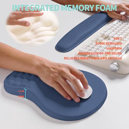 2-in-1 Ergonomic Set, Wave Rise Keyboard Wrist Rest and Massage Bulge Slope Mouse Pad Wrist Support, Cushion Memory Foam Integrated to Relieve Wrist Pain, Dark Blue - color: Dark Blue