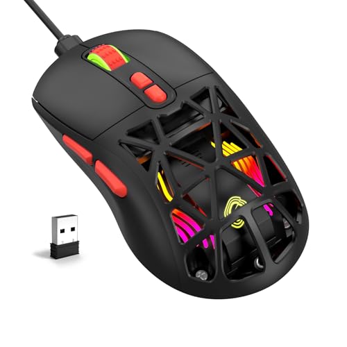 Wireless Gaming Mouse, Rechargeable&Rechange Shell,RGB Programmable Macro Mouse, Lightweight Mouse,10000 DPI,Tri-mode Wired/BT 5.0/2.4GHz Wireless Mouse Gaming with 2 Side Buttons (Black Red) - color: Black Red