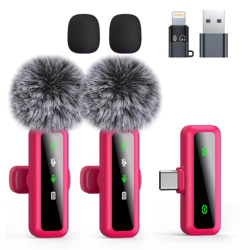 Wireless Lavalier Microphone for iPhone - iPad, Android Phone Computer, Mini Microphone for Live Streaming, Video Recording, Outdoor or Indoor Interviews, YouTube, TikTok, Vlog (Rose red) - color: rose red