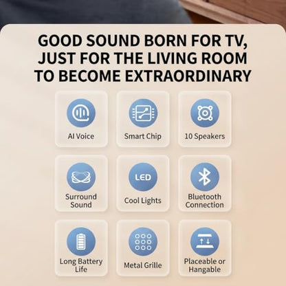 HUICHANG 360° Surround Soundbar 150W Peak BT 9D Audio Home TV PC | 8-unit 360°surround,150W peak,9D virtual audio,dual passive radiators,AUX/Coaxial/USB in,portable theater.