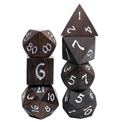 Wooden Dice Set Bubinga Wood DND Dice Set for D&D Tabletop Games | Iron Box, DM Gift, for Dungeons and Dragons Role Playing Games - color: Bubinga Wood