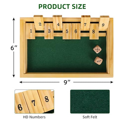 Shut The Box Game - Wooden Board Dice Game - Classic Strategy Math Game for Adults, Family, Kids - with 2 Dice and Instructions - Ideal for Family Night, Travel - (Ages 6+) - color: Shut the Box