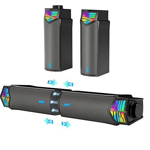 Smalody RGB Computer Speakers Bluetooth 2-in-1 PC Gaming Monitor Soundbar | Detachable 2-in-1 design with RGB light effects. USB powered with dual connection modes, perfect for gaming PC and desktop.
