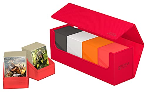 Ultimate Guard Arkhive 400+, Deck Case for 400 Double-Sleeved TCG Cards, Red, Compatible with Boulders, Magnetic Closure & Microfiber Inner Lining - color: Red, size: 400+