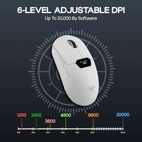 MechLands Aula SC390 Lightweight Gaming Mouse with Display Screen | 2.4G/USB-C/BT Wireless Mouse w/ 400mAh Battery, Adjustable 20,000 DPI, 1000 Polling Rate, PAW3311 Sensor, for Win/Mac (White) - color: White
