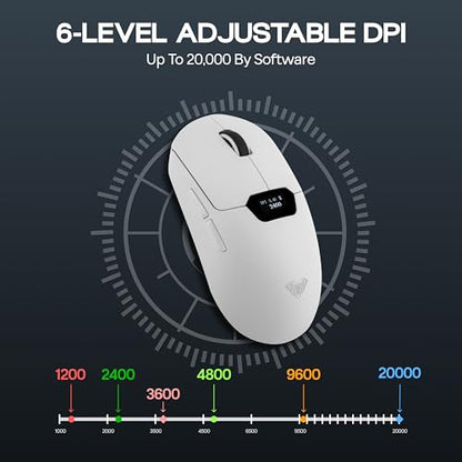 MechLands Aula SC390 Lightweight Gaming Mouse with Display Screen | 2.4G/USB-C/BT Wireless Mouse w/ 400mAh Battery, Adjustable 20,000 DPI, 1000 Polling Rate, PAW3311 Sensor, for Win/Mac (White) - color: White