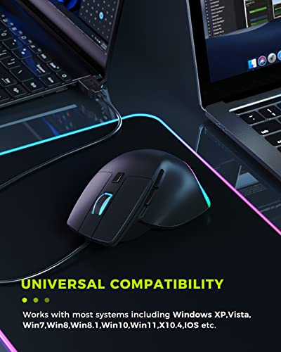 Wired RGB Mouse for Laptop, Ergonomic Computer Mouse, Quiet Click, 4-Level DPI, 7 Buttons, LED Light with Thumb Rest Mouse Compatible for PC/Desktop/Notebook/MAC/Gamer(for Right Hand, Large), Black