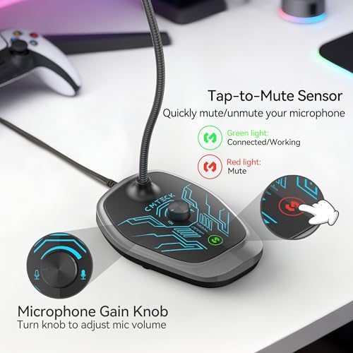CMTECK USB Computer Microphone, RGB Light, Mute Function for PC/Laptop | Quick mute with LED, plug-and-play, noise-cancelling. Ideal for podcasting, YouTube, and streaming. Works with PS4/PS5/PC. - color: Dynamic RGB