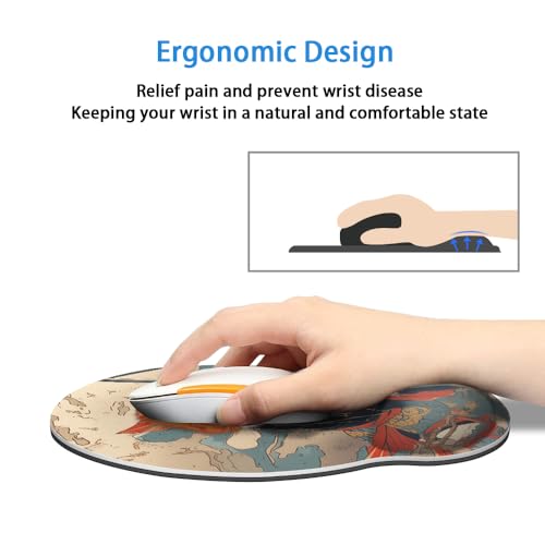 Mouse Pad with Wrist Support, Ergonomic Mouse Pad with Memory Foam Wrist Rest Cushion, Non-Slip Rubber Base Gaming Mice Pad for Home Office Computer Laptop,Japanese Cat - color: Japanese Cat