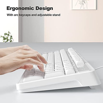 Camiysn Wire Gaming Keyboard, 7 Colorful Rainbow Backlight Classic Gaming Keyboard (White) - color: White