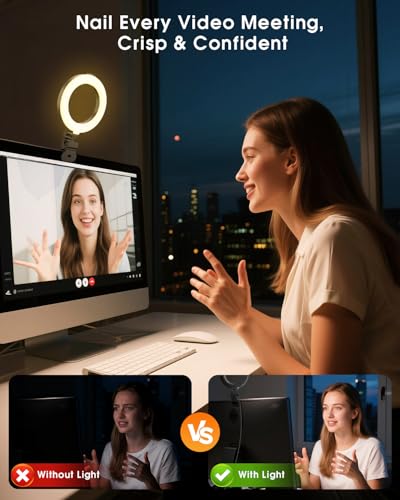 Ring Light for Computer Video Conference - Webcam Light for Monitor Clip On Remote Working Distance Learning Zoom Call Self Broadcasting and Live Streaming Influencer Light Laptop Video Conferencing