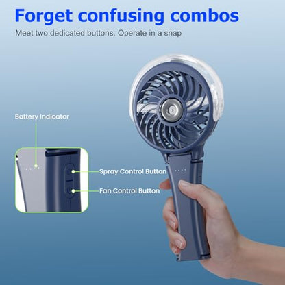 HandFan Upgraded Handheld Misting Fan, Two Button Easy Operation, Rechargeable Portable Mister Fan, Spray Water Mist Fans, Mini Electric Cooling Fans for Travel, Outdoors, Disney(Royal Blue) - color: Royal Blue, style: Two Button Control