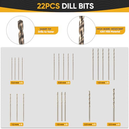 Pin Vise Hand Drill Manual With 22pcs Micro Drill Bits Set | 0.6mm-2.5mm Craft Mini Drills, Ergonomic Grip, Secure 3-jaw Chuck Prevent Slippage, Great for Jewelry, Models & DIY