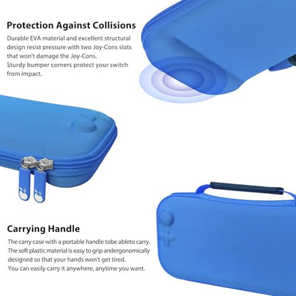 RAVEtone Travel Carrying Case Compatible with Nintendo Switch 2 Model 2025, Ultra Slim Premium EVA Portable Hard Shell Pouch Waterproof Game Bag with 16 Game Cartridge Accessories (Blue) - color: Blue, style: Slim