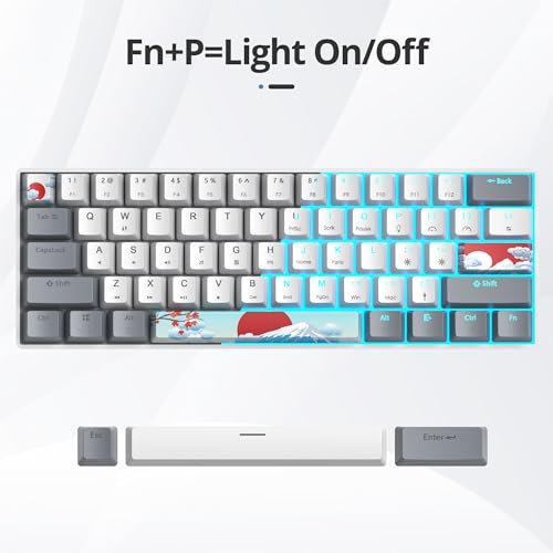 surmen 60% Wired Mechanical Gaming Keyboard, 61 Keys Backlit Ultra-Compact Mini Office Keyboard with Linear Red Switch for PC/Mac Gamer, Typist (61 Gray White) - color: 61 Gray White