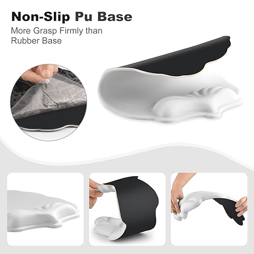 Keyboard Wrist Rest and Mouse Pad with Wrist Support Set, Ergonomic Leaf Shape Mouse Pad with Non-Slip Base, Pain Relief Memory Foam Mousepad for Computer,Laptop,Home Office, White - color: White