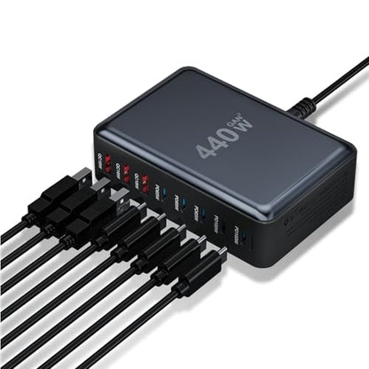 USB C Charger 440W USB C Charger Block,Upgraded GaN IV 8-Port Charging Station Hub,Travel Essentials 100W Fast Charging Laptop Adapter for MacBook Pro/Air,DELL,Steam Deck,iPhone 17/16,Galaxy S25/24