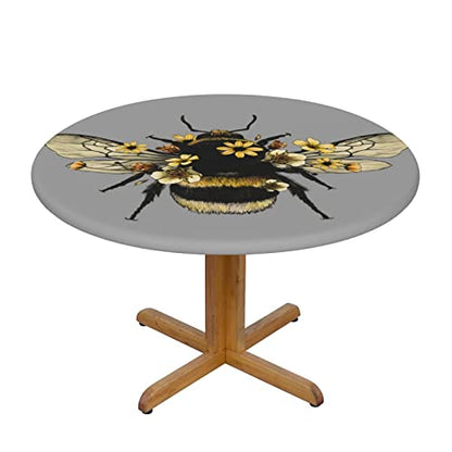 Famame Cute Flowers Bee Fitted Round Tablecloth Waterproof Table Cloth with Elastic Edge Wipe Clean Table Covers for Indoor Outdoor Fits 45"-50", Medium - color: Bee
