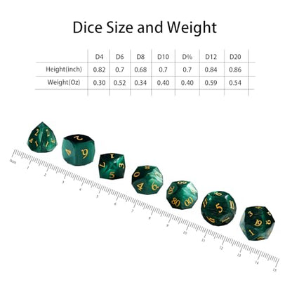 Green Cat's Eye Dice Set, 7-Piece Handcrafted Polyhedral Dice with Gold Engraving, Ideal for D&D, RPG, MTG & Tabletop Games, Gift Box Included (Cat's Eye - Dark Green) - color: Cat's Eye - Dark Green