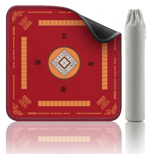 2F22E Mahjong Mat with Rules Card, Noise Reduction Non-Slip Mahjong Mat for Table Board Games Table Mat, Card Games, Tile Games, Dominoes (Red) - color: Red