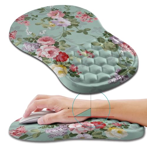 Hokafenle Ergonomic Mouse Pad Wrist Support, Wrist Rest Mousepad for Carpal Tunnel Pain Relief with Integrated Memory Foam Slope Massage Bulge (11.8x7.9 inch,Graceful Peony - color: KM03-Graceful Peony