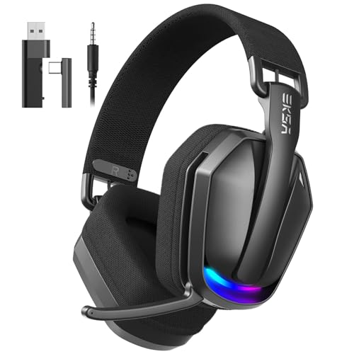 EKSA 2.4GHz Wireless Gaming Headset for PS5/PS4, PC, Switch, Mac, Bluetooth 5.4 Gaming Headphones with Noise Cancelling Microphone, 169g Ultralight, RGB, Type-C, 35H Battery, Wired Computer Headphones