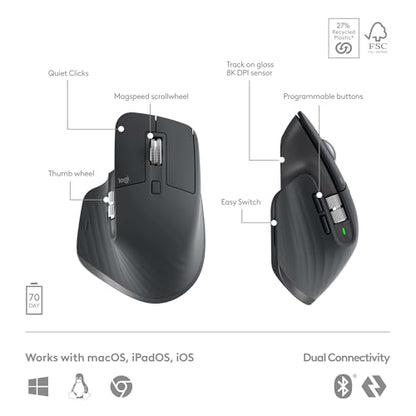Logitech MX Keys S Combo - Performance Wireless Keyboard and Mouse with Palm Rest, Customizable Illumination, Fast Scrolling, Bluetooth, USB C, for Windows, Linux, Chrome, Mac,Color Graphite.