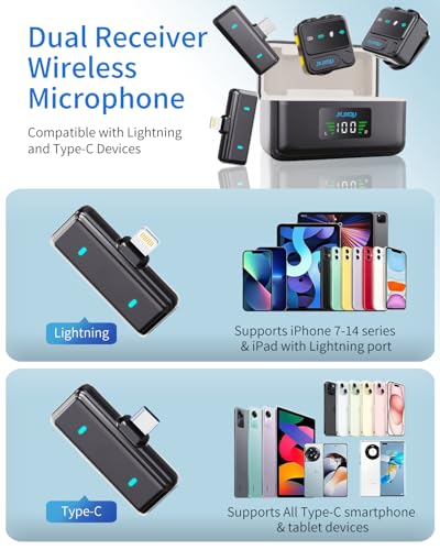Wireless Lavalier Microphone for iPhone Android, mini Bluetooth mic | Mic with Smart Noise Reduction, Reverb Effect, 30H+ Battery Life for Vlog, YouTube, TikTok, Podcast, Recording and Streaming - size: Black Mic for iOS/Android