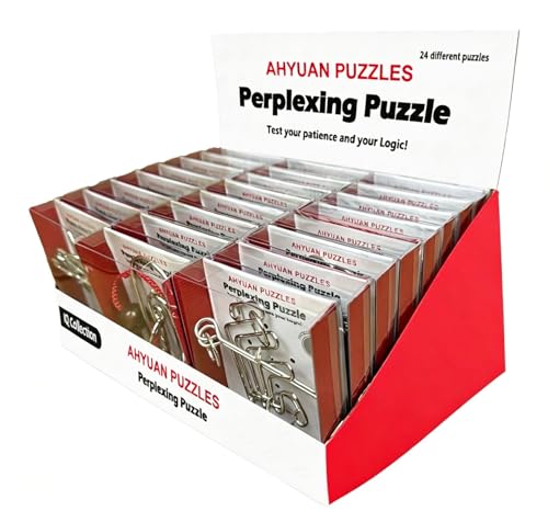 AHYUAN 24 Packs Large Metal Wire Puzzles Brain Teaser IQ Puzzles with Individual Solution Paper Box Gift Package Educational Puzzle Games Fidget Toys Magic Trick Toy Party Favors for Kids Adults