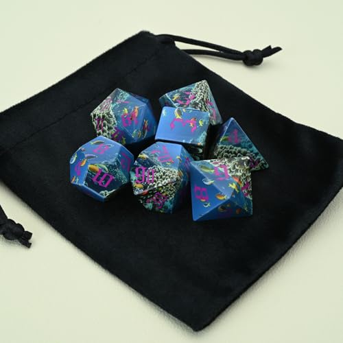 Ocean Theme 7-Piece Resin Dice Set - Polyhedral Dice with Coral & Fish Design for Tabletop RPG, Fantasy Gaming & Role-Playing Game Accessories(Ocean World) - style: Ocean World
