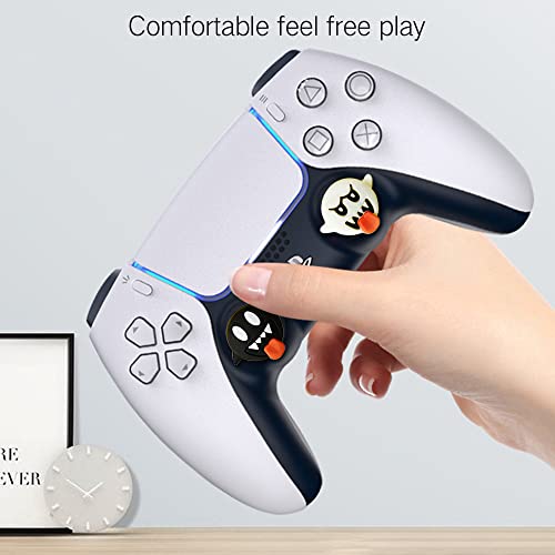 PERFECTSIGHT Halloween Skull Thumb Grip Caps for Switch 2 2025, PS5, PS4, Xbox Series X/S, Xbox One, Switch PRO Controller, 4PCS Kawaii Soft Rubber 3D Analog Thumbsticks Grips Joystick Cover - color: Black+White Ghost