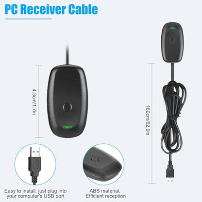 Wireless USB Gaming Receiver Adapter for Xbox 360 Controller, Compatible with Windows 11/10/8/7 PC, Plug & Play, Supports Up to 4 Controllers, Black