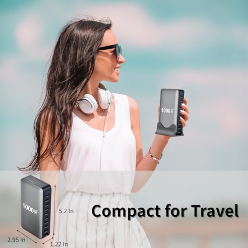 1000W USB C Fast Charger Block, 10 Ports GaN IV Pro USB Chagring Station, 140W PD QC HUB for Multiple Devices, Laptop Adapter Compatible with MacBook Pro/Air iPad iPhone Pro Max, Galaxy, Dell, HP - size: 1000W-8C2A