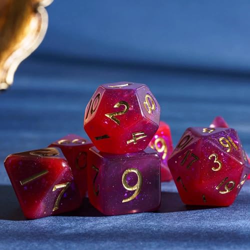 Purple Glitter DND Dice Set D&D Polyhedral Dice for Tabletop Games | Leather Storage Bag, DM Gift, for Dungeons and Dragons Role Playing Games - color: Glitter-purple&red