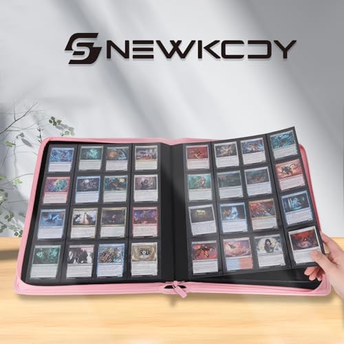 Snekdy premium 1024-pocket trading card binder, 16-pocket cards album, waterproof PU-leather Cover album with side loading, holds gaming, baseball, basketball & sports cards (Pink) - color: Pink