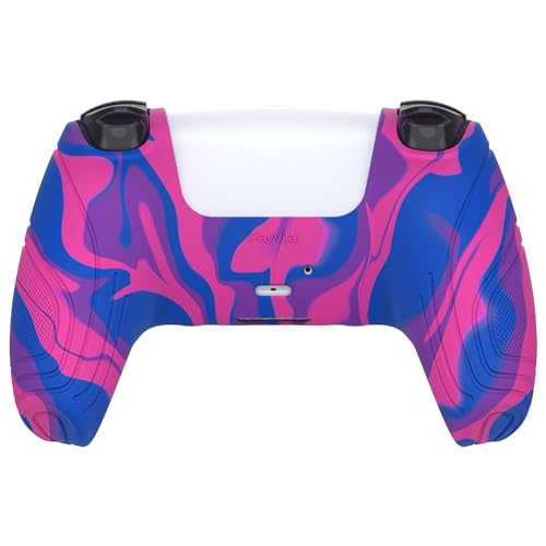 eXtremeRate PlayVital Samurai Edition Anti-Slip Controller Silicone Skin for ps5, Ergonomic Rubber Protective Case for ps5 Controller with Thumb Stick Caps - Pink & Purple & Blue - color: Pink & Purple & Blue